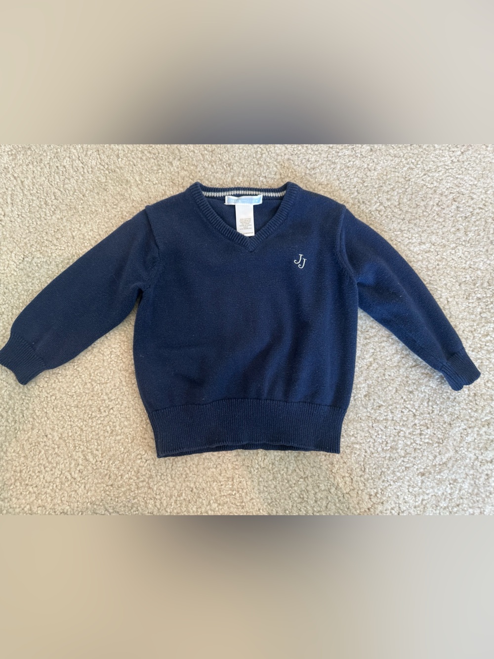 Janie and Jack Navy V-Neck Sweater with JJ Embroidery